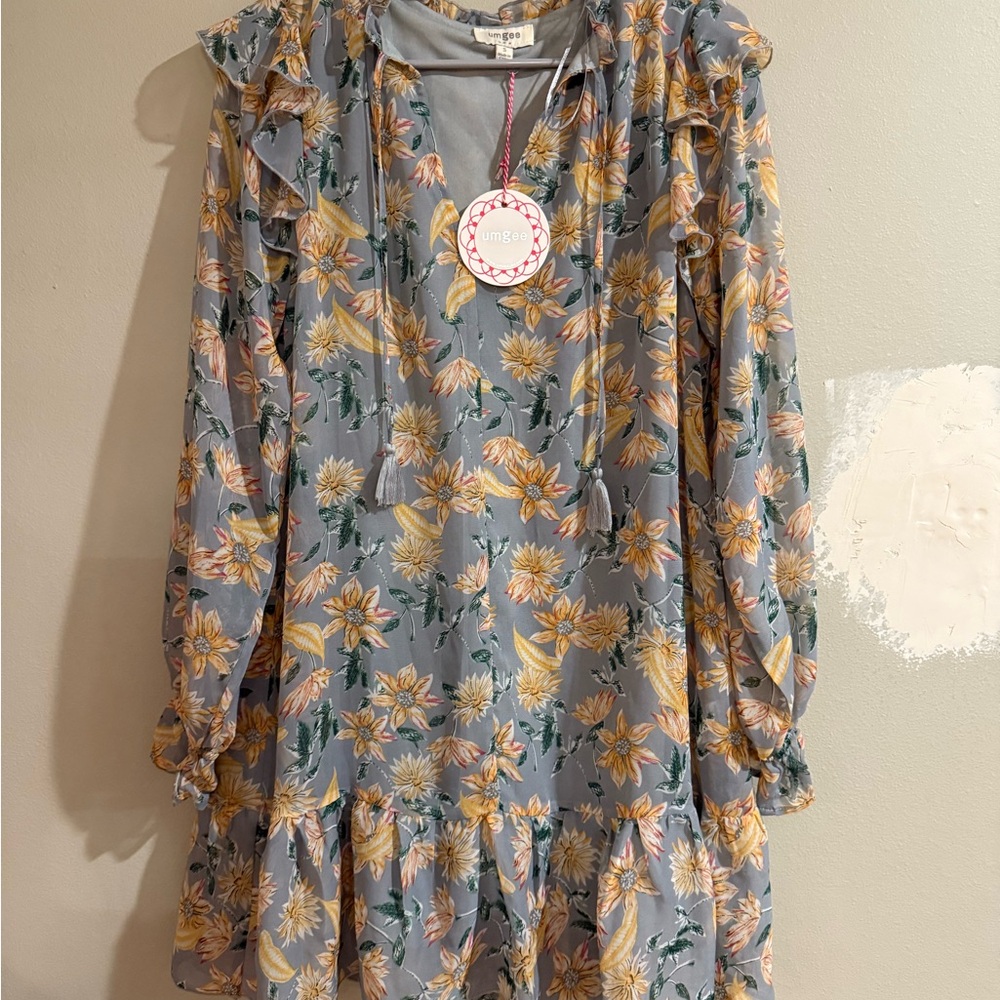 Umgee Gray Dress with Floral Print